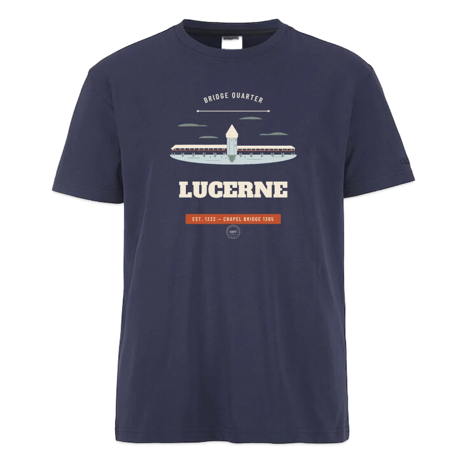 Lucerne badge on a craft community 2.0 t-shirt, dark navy