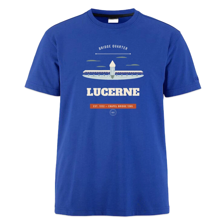 Lucerne badge on a craft community 2.0 t-shirt, deep royal
