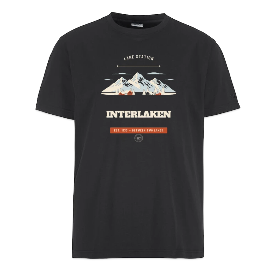 Interlaken badge on a craft community 2.0 t-shirt, black