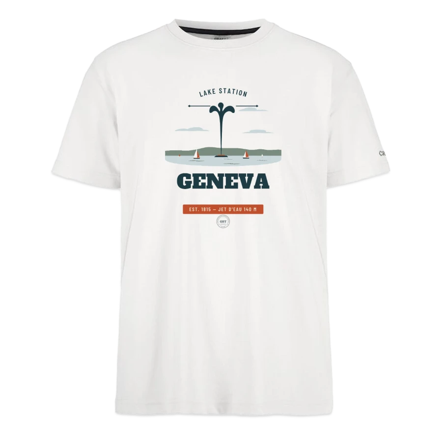 Geneva badge on a craft community 2.0 t-shirt, white