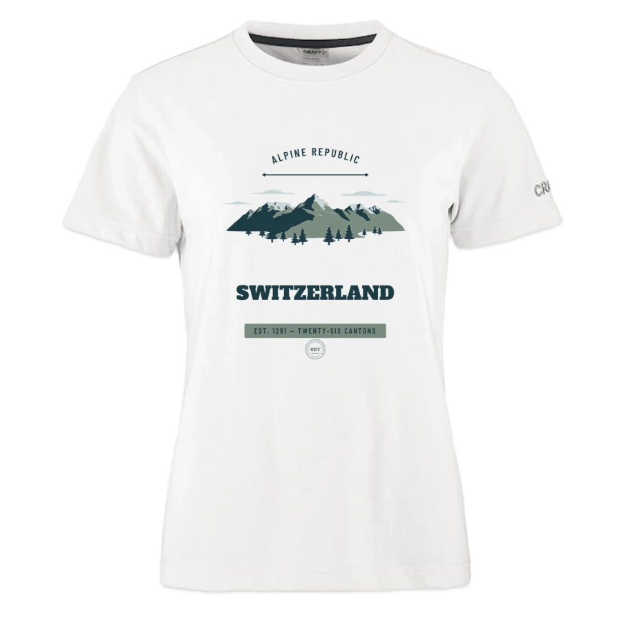 Switzerland badge on a craft community 2.0 women's t-shirt, white