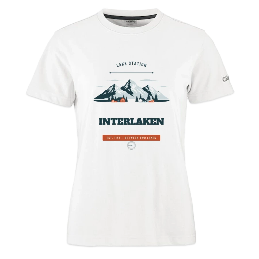 Interlaken badge on a craft community 2.0 women's t-shirt, white