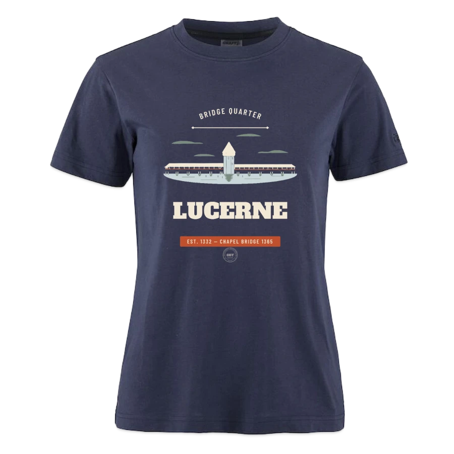 Lucerne badge on a craft community 2.0 women's t-shirt, dark navy