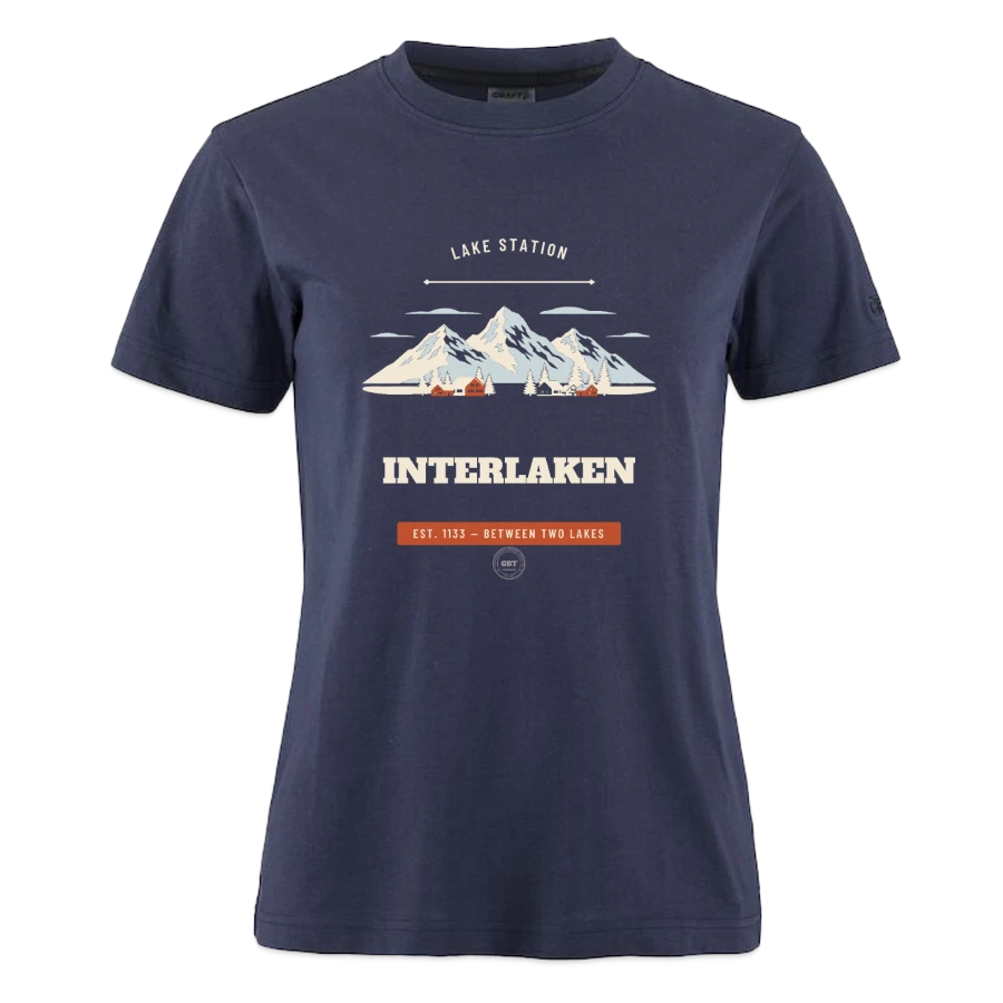 Interlaken badge on a craft community 2.0 women's t-shirt, dark navy