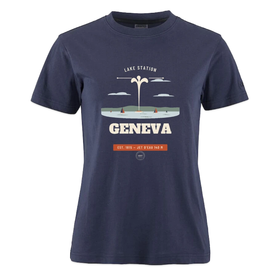 Geneva badge on a craft community 2.0 women's t-shirt, dark navy