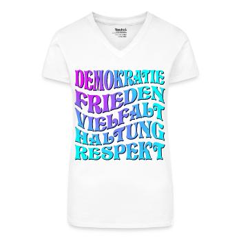 POLITIK HALTUNG - DEMOKRATIE WÄHLEN GEHEN - Bio Frauen T-Shirt mit V-Ausschnitt - Weiß - Vorne