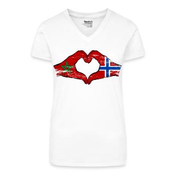 Marokko Noorwegen Vlag Hand Hart Vorm Gebruikt - Bio vrouwen T-shirt met V-hals - wit - Voor