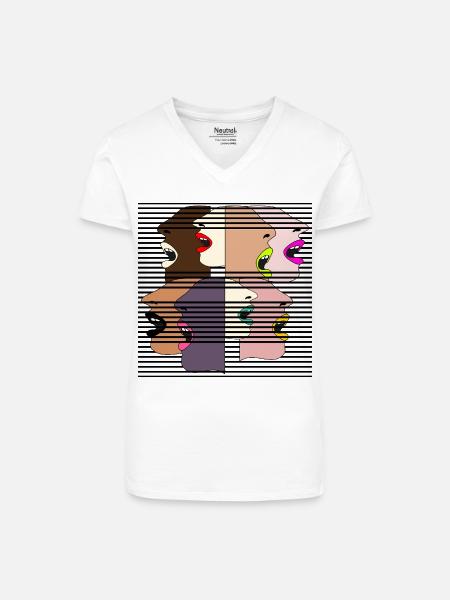 FRAUEN DEMOKRATIE - Bio Frauen T-Shirt mit V-Ausschnitt - Weiß