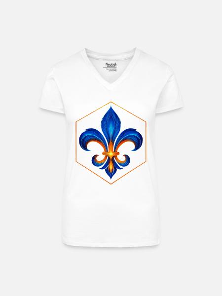 Fleur-de-Lys Flammenblau und Goldglühen - Bio Frauen T-Shirt mit V-Ausschnitt - Weiß