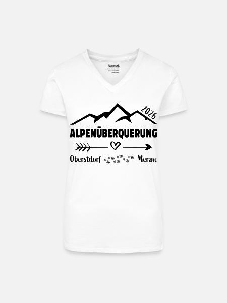 Alpenüberquerung E5 2026 Oberstdorf Meran - Bio Frauen T-Shirt mit V-Ausschnitt - Weiß