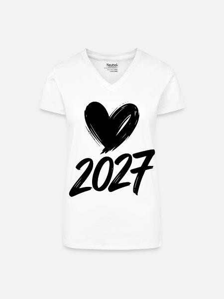 2027 Herz - Bio Frauen T-Shirt mit V-Ausschnitt - Weiß