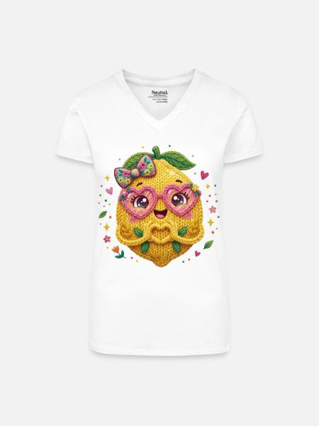 Zitrone Herzhände - Bio Frauen T-Shirt mit V-Ausschnitt - Weiß
