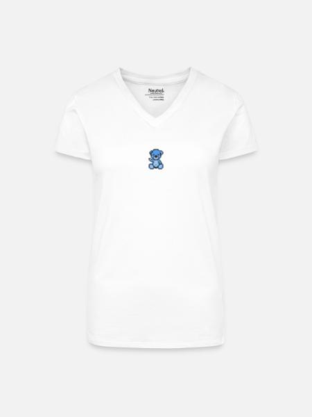 Pixel MiniBär Blauer Himmel - Bio Frauen T-Shirt mit V-Ausschnitt - Weiß