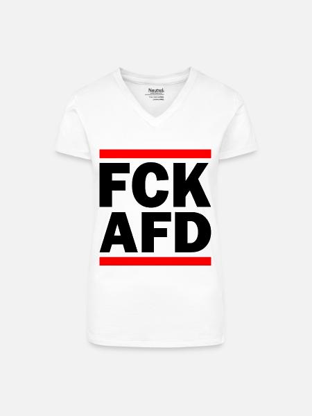 Fck afd - Bio Frauen T-Shirt mit V-Ausschnitt - Weiß