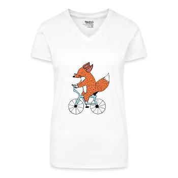 Lustiger Fahrrad Fuchs, Rad fahren E Bike Geschenk - Bio Frauen T-Shirt mit V-Ausschnitt - Weiß - Vorne