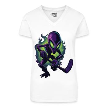 Alien Hockey Player – Sci-Fi Sports Crossover Art - Organic Women's V-Neck T-Shirt - white - Front