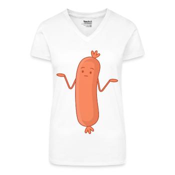 Bockwurst Wurst Achselzucken Wurscht Wurst Egal - Bio Frauen T-Shirt mit V-Ausschnitt - Weiß - Vorne
