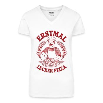 Erstmal lecker Pizza, Pizzabäcker design - Bio Frauen T-Shirt mit V-Ausschnitt - Weiß - Vorne