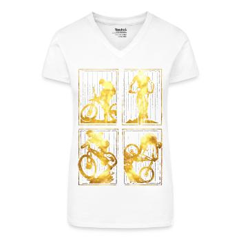 Mountainbike | MTB | Mountainbiker Gold - Bio Frauen T-Shirt mit V-Ausschnitt - Weiß - Vorne