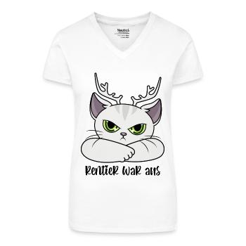Rentier war aus Katze Lustige Sprüche Weihnachten - Bio Frauen T-Shirt mit V-Ausschnitt - Weiß - Vorne