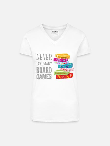 Never too many boardgames - Bio Frauen T-Shirt mit V-Ausschnitt - Weiß