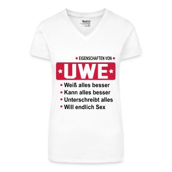 uwe - Bio Frauen T-Shirt mit V-Ausschnitt - Weiß - Vorne