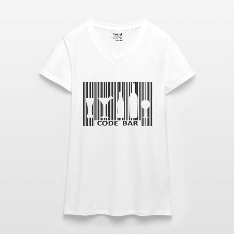 Code bar T-shirt bio col V Femme