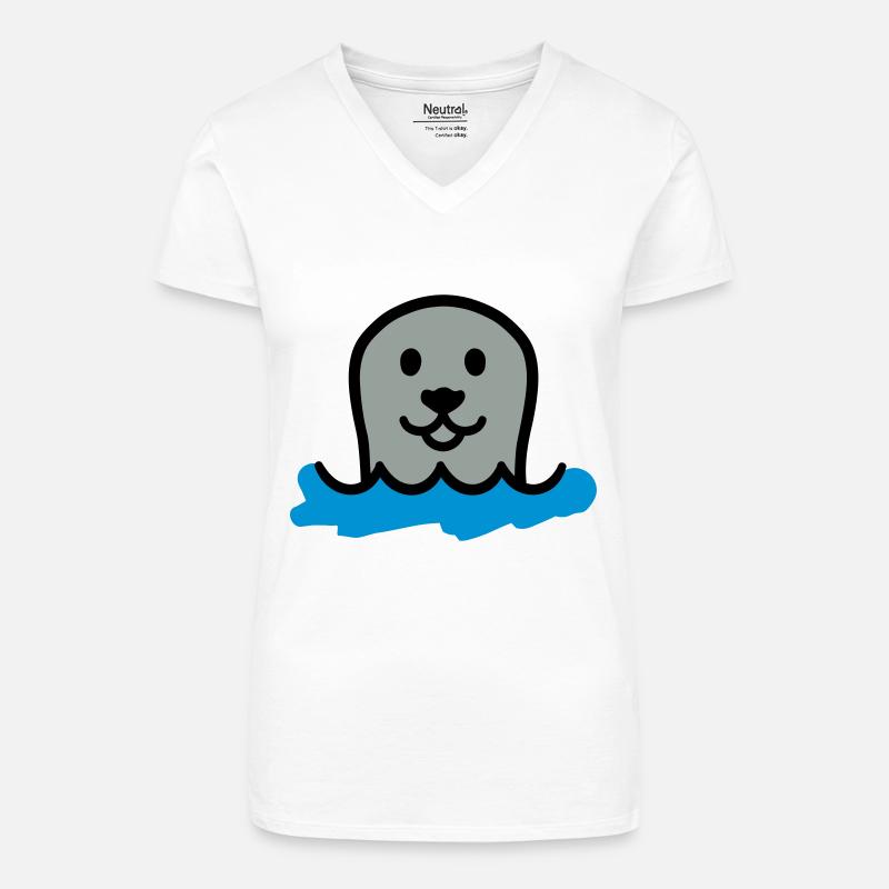Robbe - Bio Frauen T-Shirt mit V-Ausschnitt - Weiß