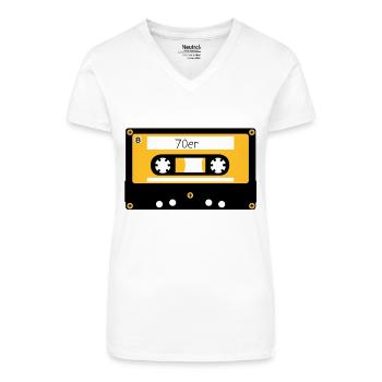 Kassette 70er - Bio Frauen T-Shirt mit V-Ausschnitt - Weiß - Vorne