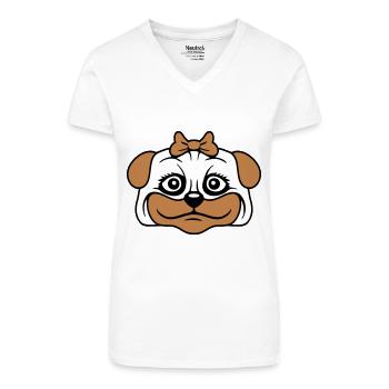 chien carlin fille jolie arc femme femme - T-shirt bio col V Femme - blanc - Devant