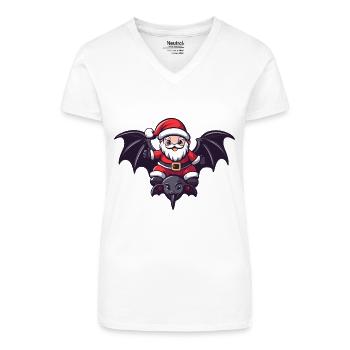 Chauve-souris Père Noël dessin animé - T-shirt bio col V Femme - blanc - Devant