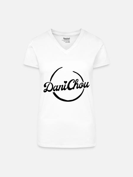 DaniChou Logo Stickerei - Klein - Bio Frauen T-Shirt mit V-Ausschnitt - Weiß