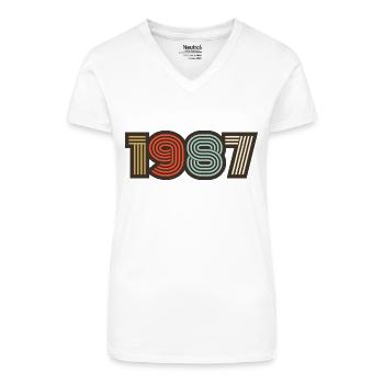 1987 rétro vintage - T-shirt bio col V Femme - blanc - Devant