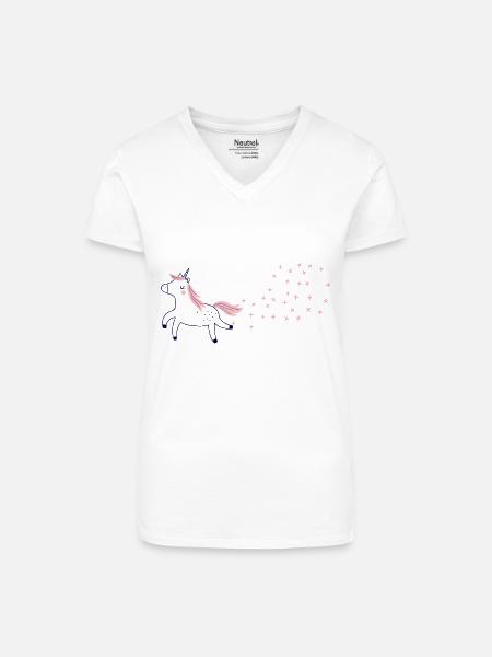Glitzer-Pupsendes Einhorn - Bio Frauen T-Shirt mit V-Ausschnitt - Weiß