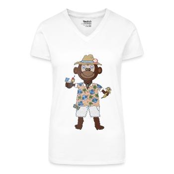 Banana Vibes Chill Monkey in Summer Mode - Organic Women's V-Neck T-Shirt - white - Front
