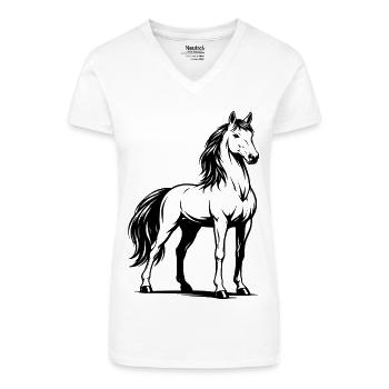Pferd_stehend_Schwarz - Bio Frauen T-Shirt mit V-Ausschnitt - Weiß - Vorne