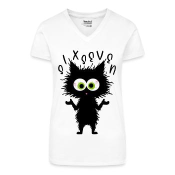 67 Lustige Katze Six Seven Meme - Bio Frauen T-Shirt mit V-Ausschnitt - Weiß - Vorne