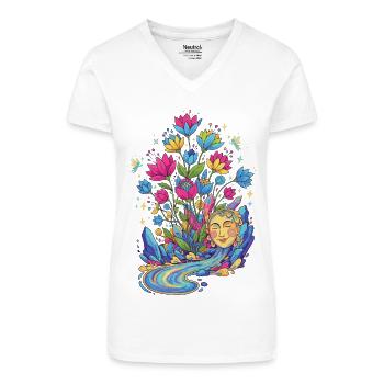 Jungbrunnen Quelle Fluss Traumlandschaft Glück - Bio Frauen T-Shirt mit V-Ausschnitt - Weiß - Vorne