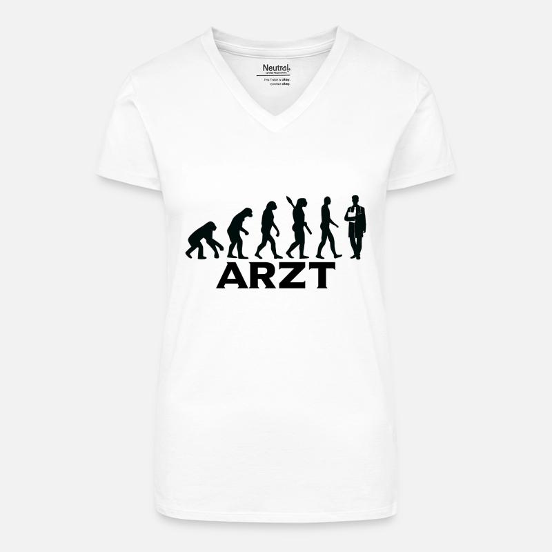 evolution ARZT BlackText - Bio Frauen T-Shirt mit V-Ausschnitt - Weiß