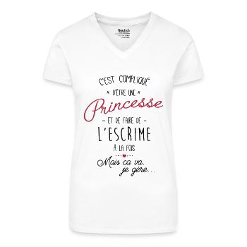 princesse et Escrime - T-shirt bio col V Femme - blanc - Devant