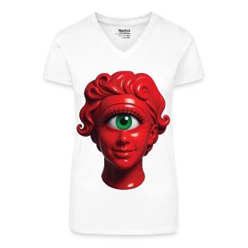 CYCLOP WOMAN - nice people - Organic Women's V-Neck T-Shirt - white - Front