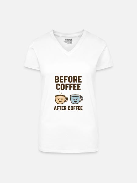 before coffee after coffee - Bio Frauen T-Shirt mit V-Ausschnitt - Weiß