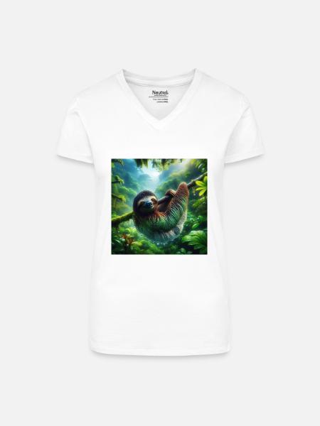 Faultier Wanderer Pura Vida - Bio Frauen T-Shirt mit V-Ausschnitt - Weiß