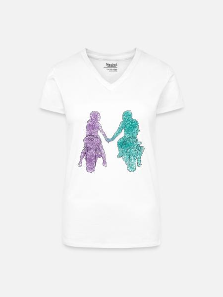 Motorradfahrer Paar - Bio Frauen T-Shirt mit V-Ausschnitt - Weiß