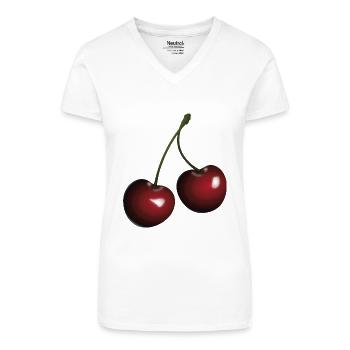 cerises - T-shirt bio col V Femme - blanc - Devant