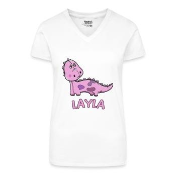 Dinosaurier lustig Kind Layla Geschenk Geburtstag - Bio Frauen T-Shirt mit V-Ausschnitt - Weiß - Vorne