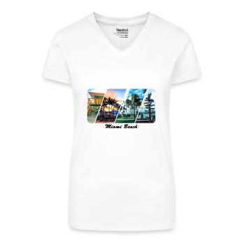 Miami Beach - T-shirt bio col V Femme - blanc - Devant
