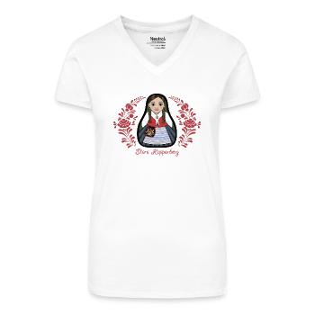 Stora Kopparberg mit Kurbits - Bio Frauen T-Shirt mit V-Ausschnitt - Weiß - Vorne