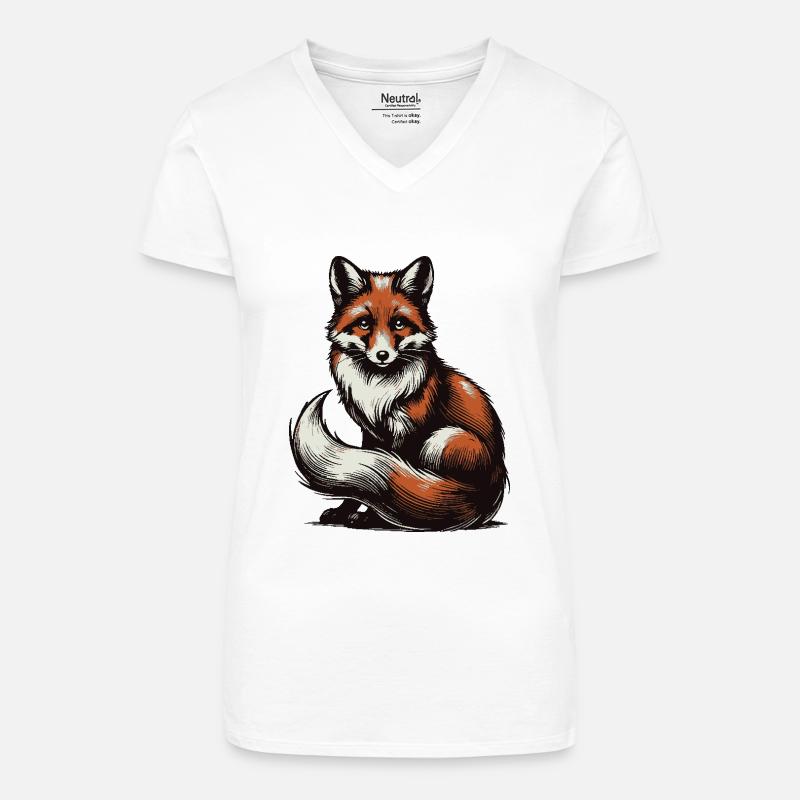 Fuchs - Bio Frauen T-Shirt mit V-Ausschnitt - Weiß