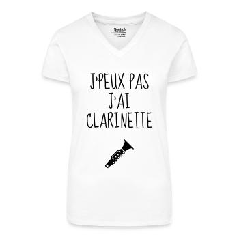 Clarinette Clarinettiste Musique Musicien Concert - T-shirt bio col V Femme - blanc - Devant